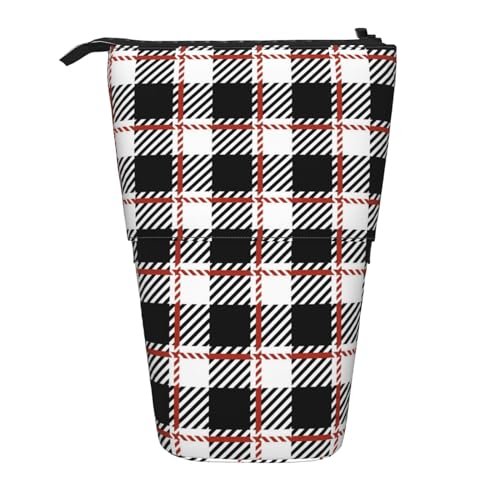 HXHAPGDC Buffalo Plaid-Druck Teleskop-Federmäppchen, Ständer-Bleistifthalter mit Reißverschluss, Make-up-Tasche, Bleistiftbeutel, Stifttasche von HXHAPGDC