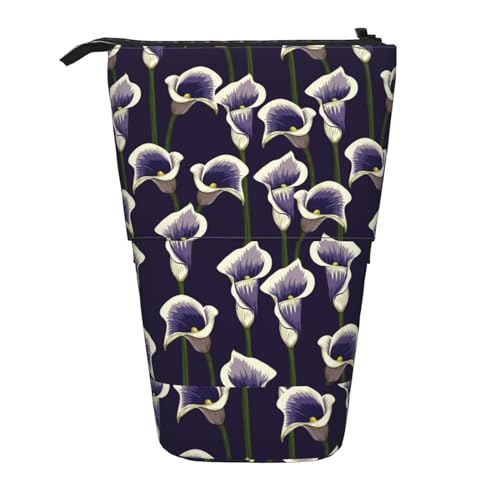 HXHAPGDC Calla-Lilien-Blumenmuster Teleskop-Federmäppchen, Ständer-Bleistifthalter mit Reißverschluss, Make-up-Tasche, Bleistiftbeutel, Stifttasche von HXHAPGDC