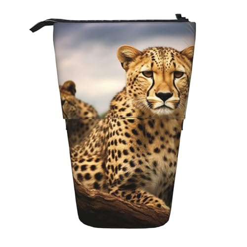 HXHAPGDC Cooles Leopardenmuster Teleskop-Federmäppchen, Ständer-Bleistifthalter mit Reißverschluss, Make-up-Tasche, Bleistiftbeutel, Stifttasche von HXHAPGDC