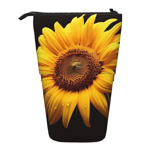 HXHAPGDC Gelbe Sonnenblume Bedruckt Teleskop-Federmäppchen, Ständer-Bleistifthalter mit Reißverschluss, Make-up-Tasche, Bleistiftbeutel, Stifttasche von HXHAPGDC