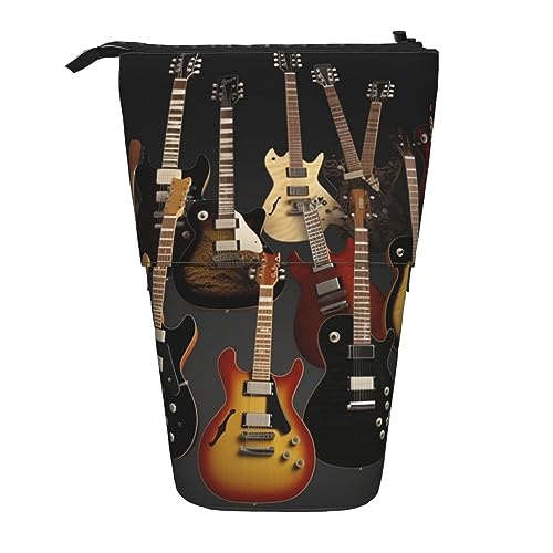 HXHAPGDC Gitarren-Druck Teleskop-Federmäppchen, Ständer-Bleistifthalter mit Reißverschluss, Make-up-Tasche, Bleistiftbeutel, Stifttasche von HXHAPGDC