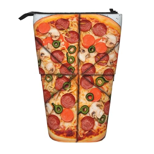 HXHAPGDC Ich Liebe Pizza-Druck Teleskop-Federmäppchen, Ständer-Bleistifthalter mit Reißverschluss, Make-up-Tasche, Bleistiftbeutel, Stifttasche von HXHAPGDC