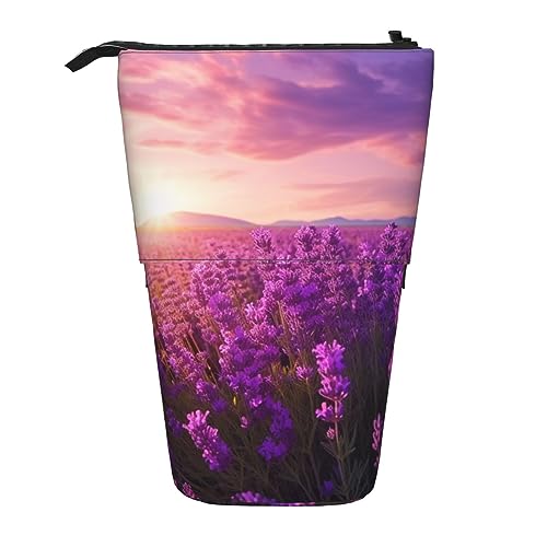 HXHAPGDC Lavendel Bedruckt Teleskop-Federmäppchen, Ständer-Bleistifthalter mit Reißverschluss, Make-up-Tasche, Bleistiftbeutel, Stifttasche von HXHAPGDC