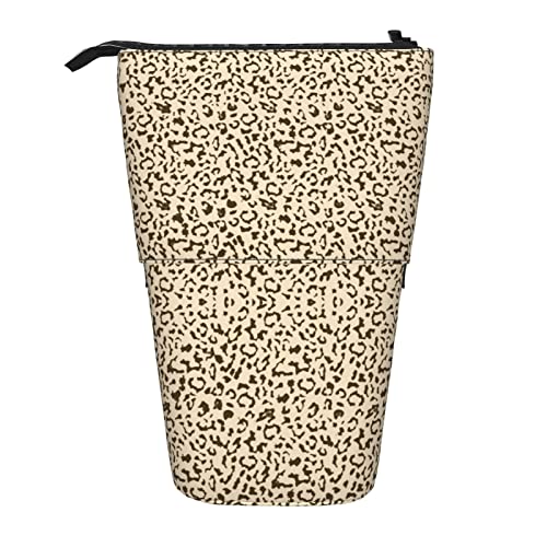 HXHAPGDC Leopardenmuster Teleskop-Federmäppchen, Ständer-Bleistifthalter mit Reißverschluss, Make-up-Tasche, Bleistiftbeutel, Stifttasche von HXHAPGDC