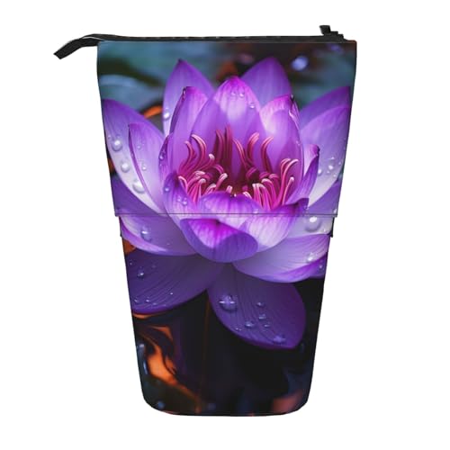 HXHAPGDC Lila Lotus-Druck Teleskop-Federmäppchen, Ständer-Bleistifthalter mit Reißverschluss, Make-up-Tasche, Bleistiftbeutel, Stifttasche von HXHAPGDC