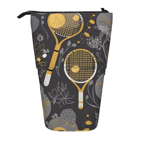 HXHAPGDC Lustige Tennisbälle Bedruckt Teleskop-Federmäppchen, Ständer-Bleistifthalter mit Reißverschluss, Make-up-Tasche, Bleistiftbeutel, Stifttasche von HXHAPGDC