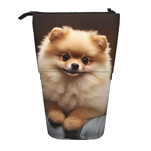 HXHAPGDC Niedlicher Pomeranian-Hundedruck Teleskop-Federmäppchen, Ständer-Bleistifthalter mit Reißverschluss, Make-up-Tasche, Bleistiftbeutel, Stifttasche von HXHAPGDC