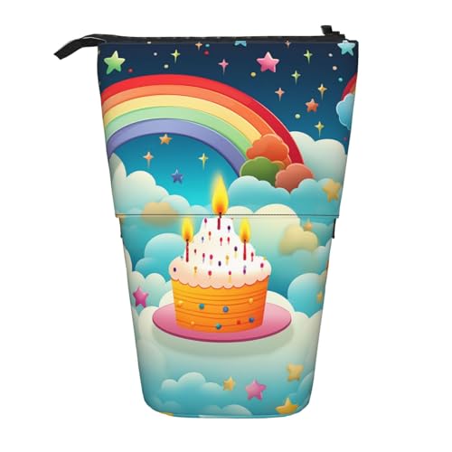 HXHAPGDC Regenbogen-Geburtstagsdruck Teleskop-Federmäppchen, Ständer-Bleistifthalter mit Reißverschluss, Make-up-Tasche, Bleistiftbeutel, Stifttasche von HXHAPGDC