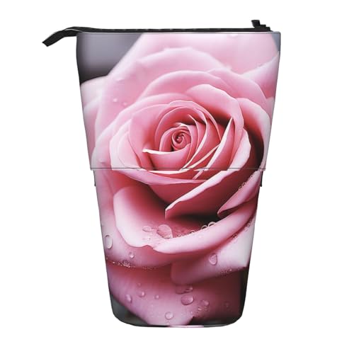 HXHAPGDC Rosa Rose-Nahaufnahme-Druck Teleskop-Federmäppchen, Ständer-Bleistifthalter mit Reißverschluss, Make-up-Tasche, Bleistiftbeutel, Stifttasche von HXHAPGDC