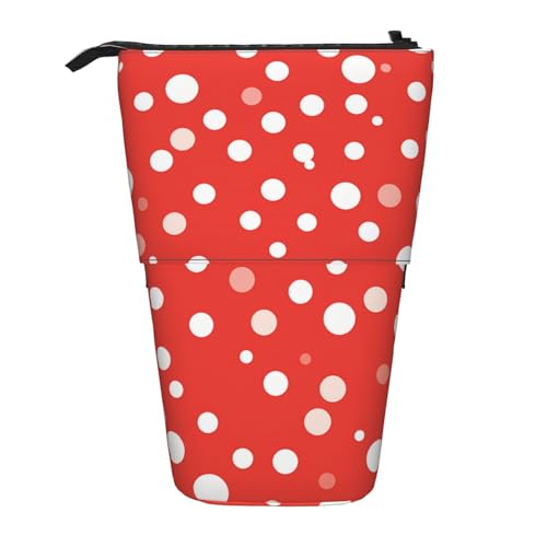 HXHAPGDC Rot-weißer Polka-Dots-Druck Teleskop-Federmäppchen, Ständer-Bleistifthalter mit Reißverschluss, Make-up-Tasche, Bleistiftbeutel, Stifttasche von HXHAPGDC