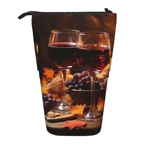 HXHAPGDC Rotwein und Kerzen-Druck Teleskop-Federmäppchen, Ständer-Bleistifthalter mit Reißverschluss, Make-up-Tasche, Bleistiftbeutel, Stifttasche von HXHAPGDC