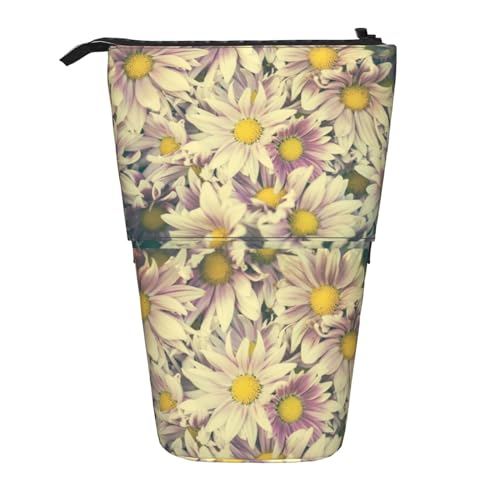 HXHAPGDC Schöne lila Blume im Vintage-Stil Teleskop-Federmäppchen, Ständer-Bleistifthalter mit Reißverschluss, Make-up-Tasche, Bleistiftbeutel, Stifttasche von HXHAPGDC