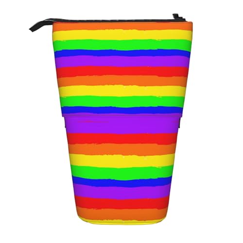 HXHAPGDC Schwuler Regenbogen Teleskop-Federmäppchen, Ständer-Bleistifthalter mit Reißverschluss, Make-up-Tasche, Bleistiftbeutel, Stifttasche von HXHAPGDC