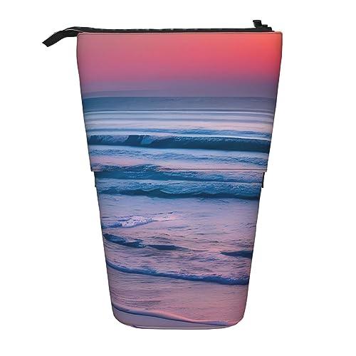 HXHAPGDC Strand mit Sonnenuntergang-Druck Teleskop-Federmäppchen, Ständer-Bleistifthalter mit Reißverschluss, Make-up-Tasche, Bleistiftbeutel, Stifttasche von HXHAPGDC