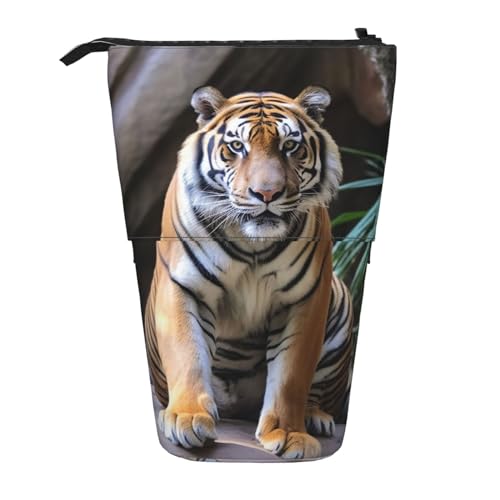 HXHAPGDC Tiger im Zoo-Druck Teleskop-Federmäppchen, Ständer-Bleistifthalter mit Reißverschluss, Make-up-Tasche, Bleistiftbeutel, Stifttasche von HXHAPGDC