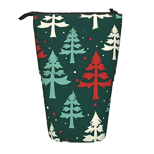 HXHAPGDC Weihnachtsbaum-Musterdruck Teleskop-Federmäppchen, Ständer-Bleistifthalter mit Reißverschluss, Make-up-Tasche, Bleistiftbeutel, Stifttasche von HXHAPGDC