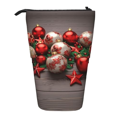 HXHAPGDC Weihnachtskugeln drucken Teleskop-Federmäppchen, Ständer-Bleistifthalter mit Reißverschluss, Make-up-Tasche, Bleistiftbeutel, Stifttasche von HXHAPGDC