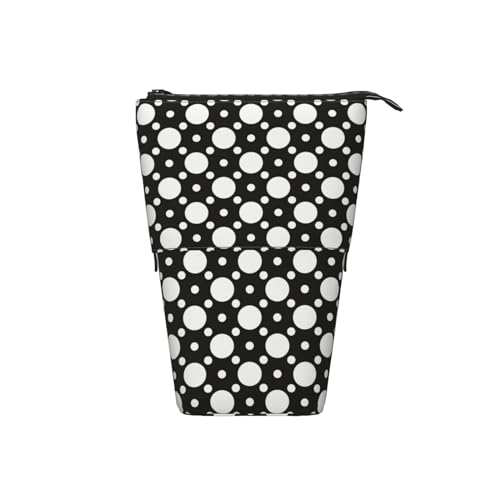 HXHAPGDC Weißer schwarzer Polka Dot Teleskop-Federmäppchen, Ständer-Bleistifthalter mit Reißverschluss, Make-up-Tasche, Bleistiftbeutel, Stifttasche von HXHAPGDC