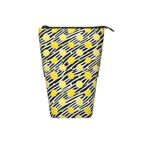 HXHAPGDC Zebra-gestreifte Zitrone Teleskop-Federmäppchen, Ständer-Bleistifthalter mit Reißverschluss, Make-up-Tasche, Bleistiftbeutel, Stifttasche von HXHAPGDC