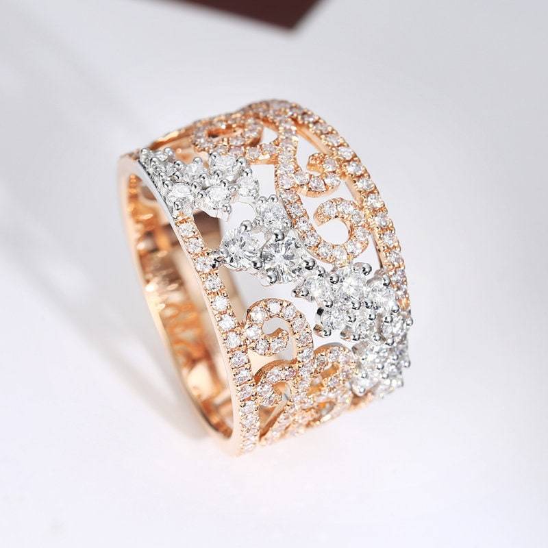 1.10Ctw Diamant Ausgehöhlt Ehering in 18K 2-Ton Gold/Hohl Geschnitztes Breites Band/Spitze Filigran Statement Ring/Personalisierter Schmuck/Geschenk 1.10Ctw Diamant Ausgehöhlt Ehering in 18K 2-Ton Gold/Hohl Geschnitztes Breites Band/Spitze Filigran Statement Ring/Personalisierter Schmuck/Geschenk von HXJewelry