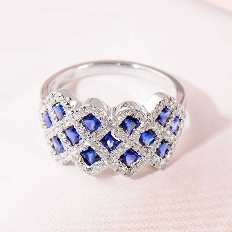 1.6Ctw Diamant Saphir Ring in Solid 18 K Gold/Breitband-Cocktail-Ring/Custom Feine Schmuck/Personalisierung Design/Geschenk Für Frauen Und Mädchen von HXJewelry