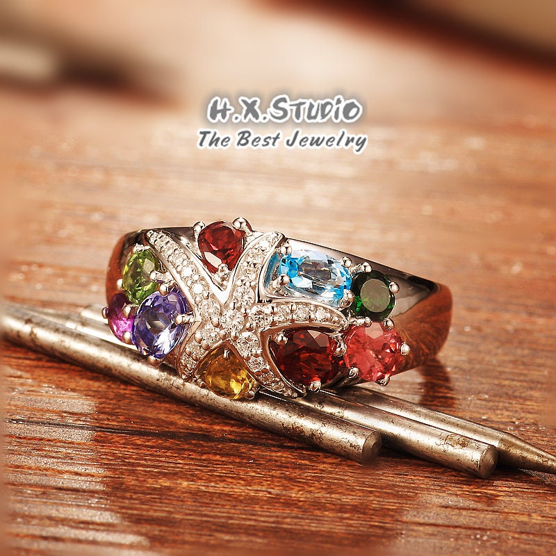 2.50Ctw Diamant Und Multi-Gems Statement Ring/Seestern Cocktail Ring/Cluster Ring/Custom Schmuck/Großhandel Verfügbar von HXJewelry