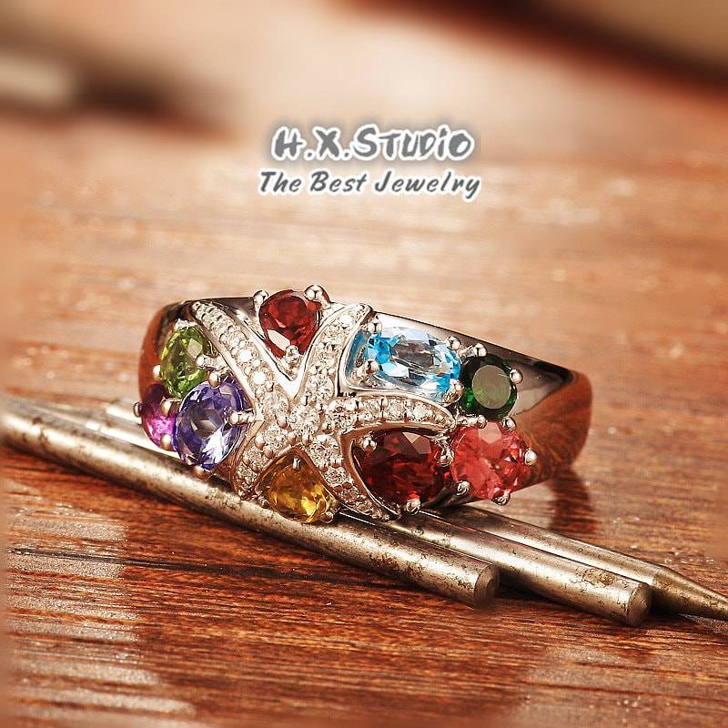 2.50Ctw Diamant Und Multi-Gems Statement Ring/Seestern Cocktail Ring/Cluster Ring/Custom Schmuck/Großhandel Verfügbar von HXJewelry