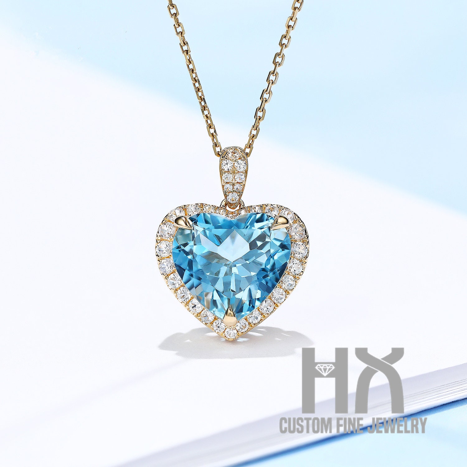 6.50Ctw Weißer Saphir Pave Hear-Cut Topaz Anhänger in Massivem 18K Gold/Custom Fine Jewelry/Geschenk Für Frauen Und Mädchen | Nur Anhänger von HXJewelry