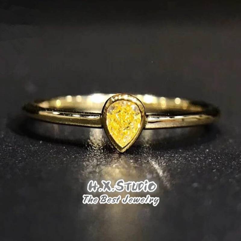 Ausverkauf Solid 18K Gold Diamond Engagement Ring, Fancy Yellow Wedding Promise Birar Shape Valentine Es Day Gift von HXJewelry
