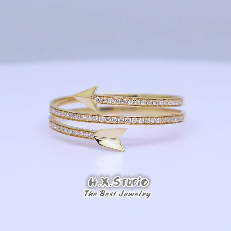 Diamant Amor's Arrow Ring in Massivem 18K Gold/Love Wrap Ring/Personalisierter Schmuck/Geschenk Für Frauen Und Mädchen von HXJewelry