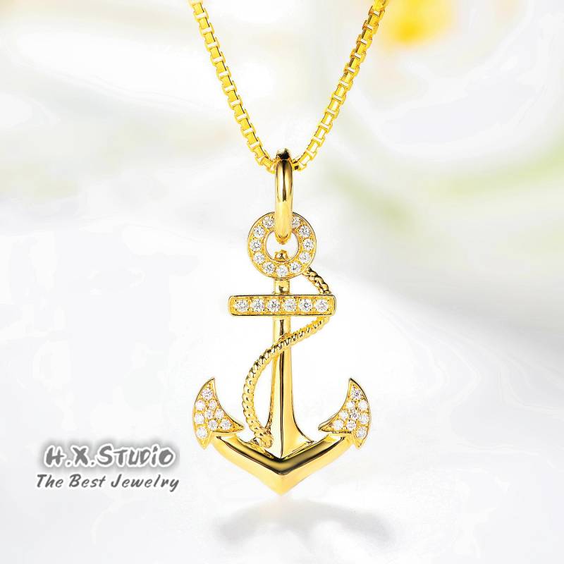 Diamant Anker Anhänger in Massivem 18K Gold | Nur Anhänger/Seemann Schmuck/Personalisierter Schmuck/Geschenk Für Frauen Und Mädchen von HXJewelry