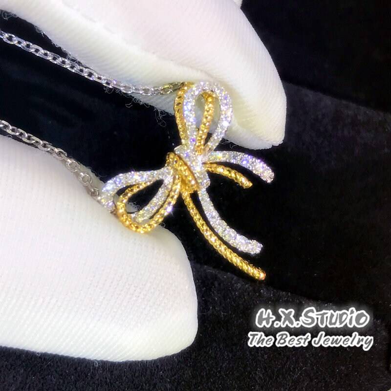 Diamant Bowknot Anhänger Halskette in Massivem 18K Zweifarbig Gold/Custom Fine Jewelry/Personalisierung Design/Geschenk Für Frauen Und Mädchen von HXJewelry