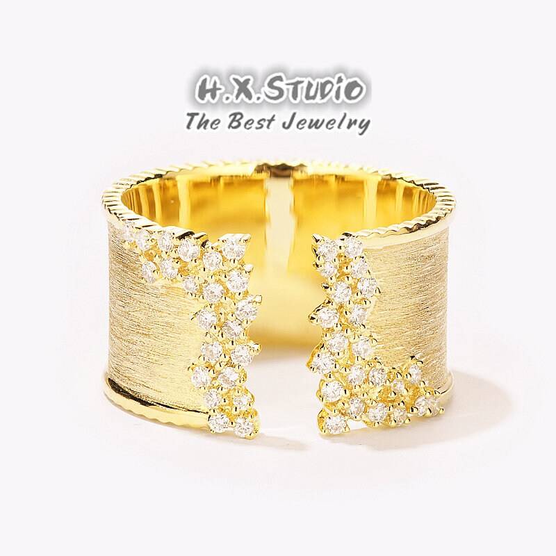 Diamant Breit Offener Ring in Massivem 18K Gold/Ehering/Benutzerdefinierter Feinschmuck/Personalisierung Design/Geschenk Für Frauen Und Mädchen von HXJewelry