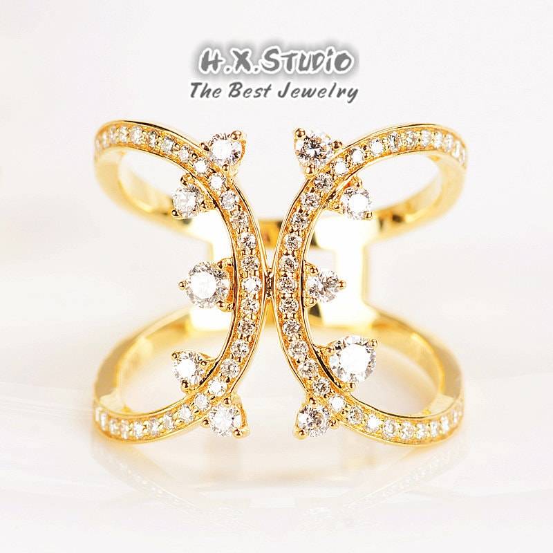 Diamant Doppelkurve Statement Ring in Massivem 18K Gold/Mode Cocktail Ring/Benutzerdefinierter Feinschmuck/Personalisierung Design/Geschenk Für Sie Diamant Doppelkurve Statement Ring in Massivem 18K Gold/Mode Cocktail Ring/Benutzerdefinierter Feinschmuck/Personalisierung Design/Geschenk Für Sie von HXJewelry