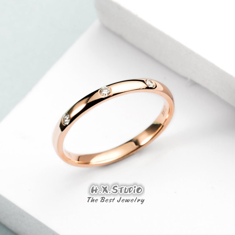 Diamant Ehering in 18K Gold/stapelbare Ringe/Paar Ehering/Personalisierter Schmuck/Personalisierungs-Design/Geschenk Für Sie von HXJewelry