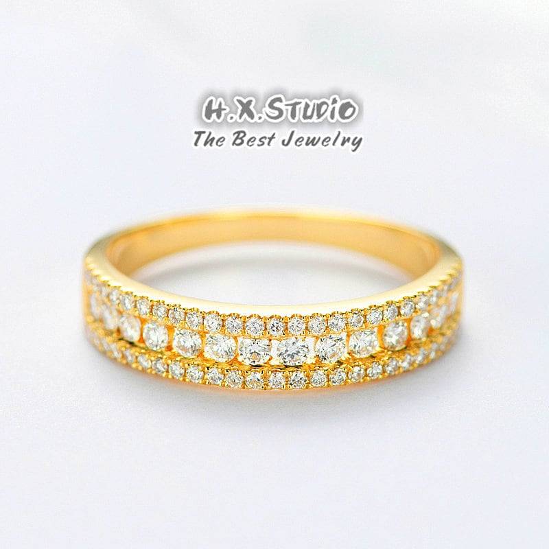 Diamant Ehering in Massivem 18K Gold/Halbe Ewigkeit Ring/Benutzerdefinierter Feinschmuck/Personalisierung Design/Geschenk Für Frauen Und Mädchen von HXJewelry