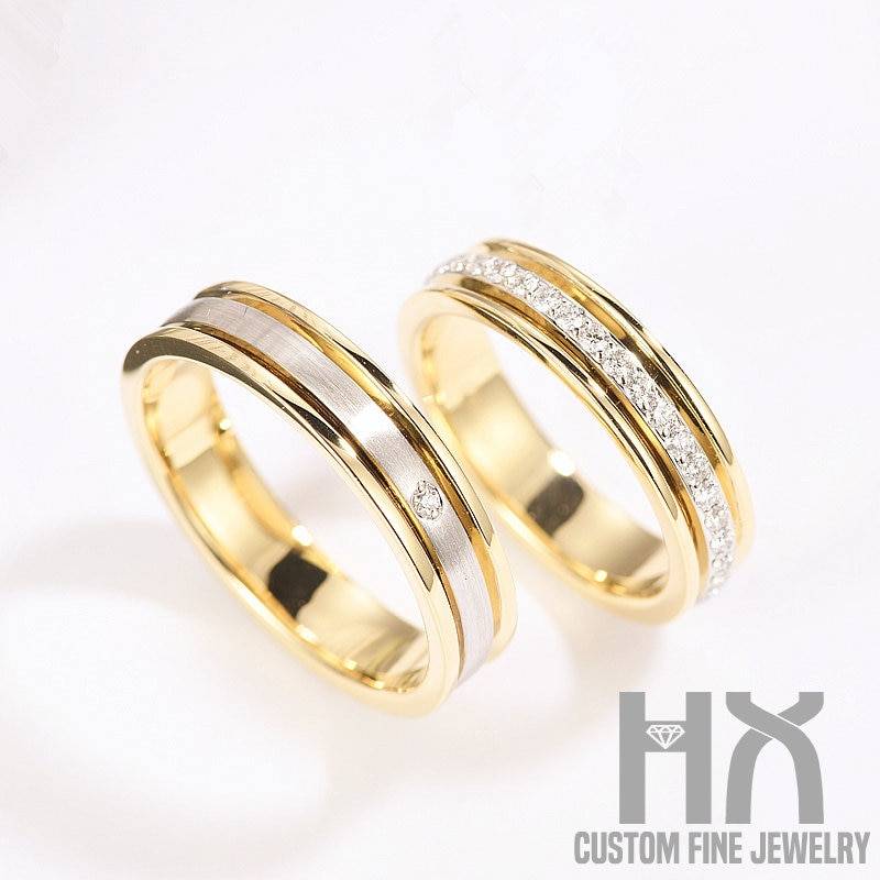Diamant Eheringe in 18K Gold/Paar Ring Set/Sein Und Ihr Ring/Versprechen Ring/Verlobungsringe/Eheringe/Eheringe/Passender Ring/Diamantring von HXJewelry
