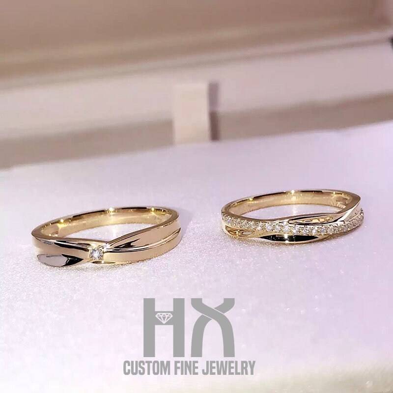 Diamant Eheringe in 18K Gold/Paarring Set/Seine Und Ihre Ringe/Trauringe/Verlobungsringe/Trauringe Diamant Eheringe in 18K Gold/Paarring Set/Seine Und Ihre Ringe/Trauringe/Verlobungsringe/Trauringe von HXJewelry