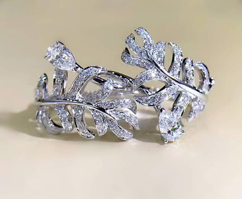 Diamant Feder Ring in Massivem 18K Gold/Diamant Mode Cocktail Ring/Benutzerdefinierter Feinschmuck/Personalisierung Design/Geschenk Für Frauen Und von HXJewelry