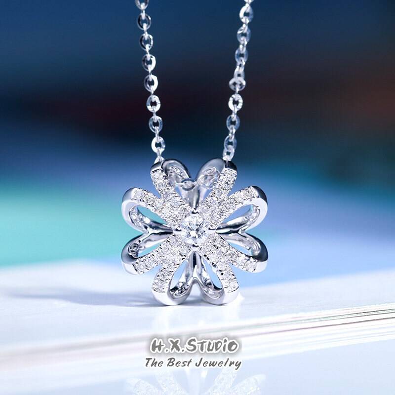 Diamant Glücksklee Anhänger Halskette in Massivem 18K Gold/Custom Fine Jewelry/Personalisierung Design/Geschenk Für Frauen Und Mädchen von HXJewelry