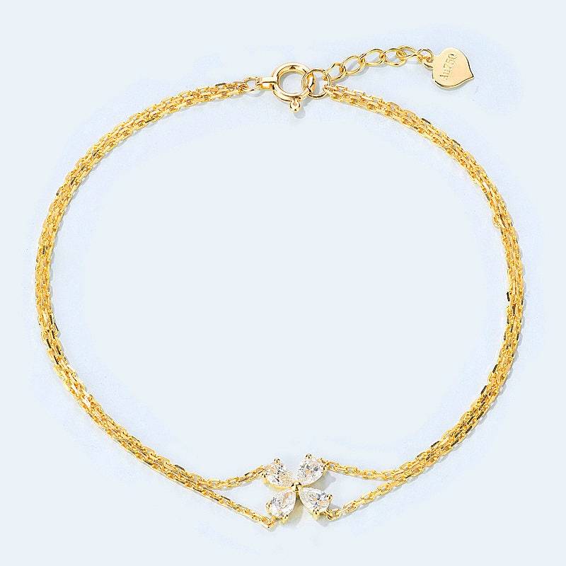 Diamant Glücksklee Armband in Massivem 18K Gold/Vierblättriges Kleeblatt Armband/Fußkette/Individuelles Feines Schmuck/Geschenk Für Frauen Und von HXJewelry