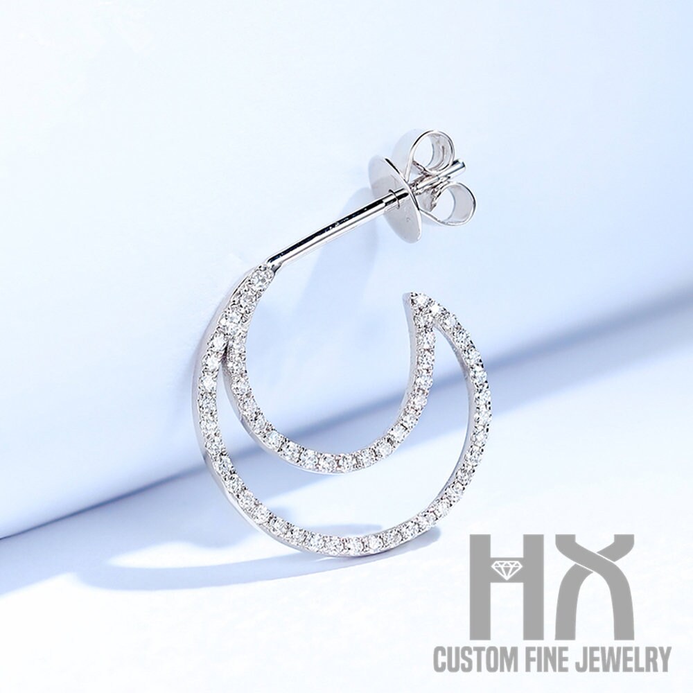 Diamant Halbmond Ohrstecker in Massivem 18K Gold/Personalisierter Schmuck/Personalisierung Design/Geschenk Für Frauen Und Mädchen von HXJewelry