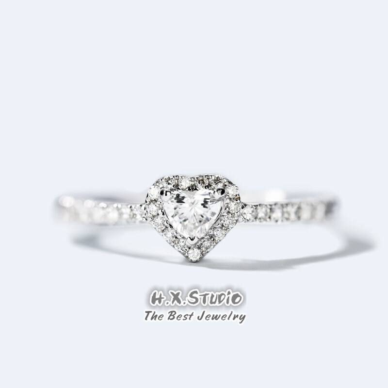 Diamant Halo Verlobungsring in 18K Gold/Herz Form Halbe Ewigkeit Ring/Brautschmuck/Personalisierter Schmuck/Geschenk Für Frauen Und Mädchen von HXJewelry
