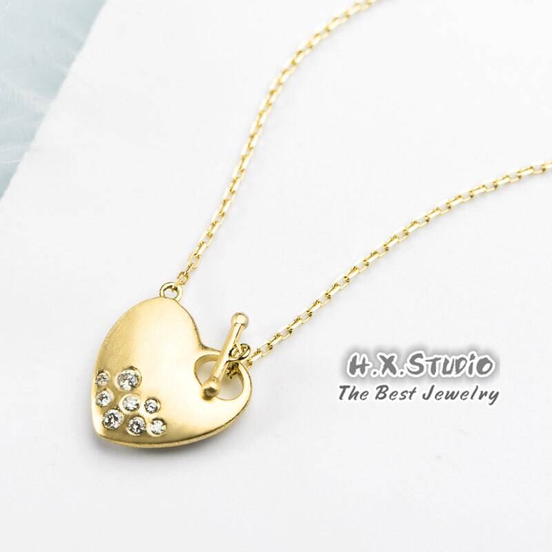 Diamant Herz Anhänger Halskette in Massivem 18K Gold/Custom Fine Jewelry/Personalisierung Design/Geschenk Für Frauen Und Mädchen von HXJewelry