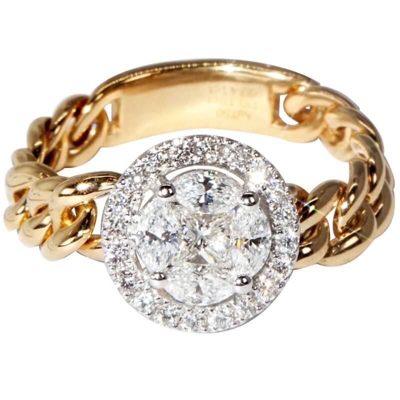 Diamant Kettenring in Massivem 18K Zweifarbigem Gold/Halo Ehering/Custom Feinschmuck/Personalisierung Design/Geschenk Für Frauen Und Mädchen von HXJewelry