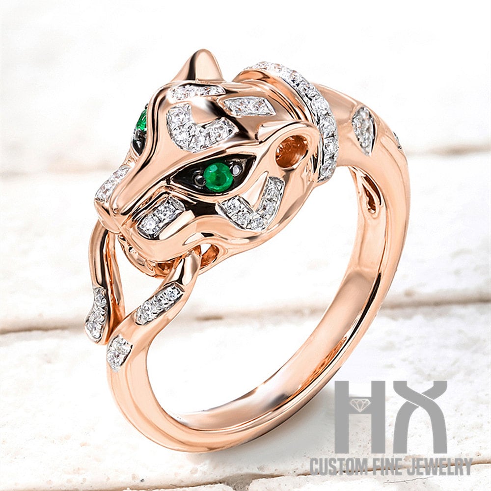 Diamant Leopard Ring in Massivem 18K Gold/Diamant Panther Ring/Individueller Schmuck/Personalisierung Design von HXJewelry