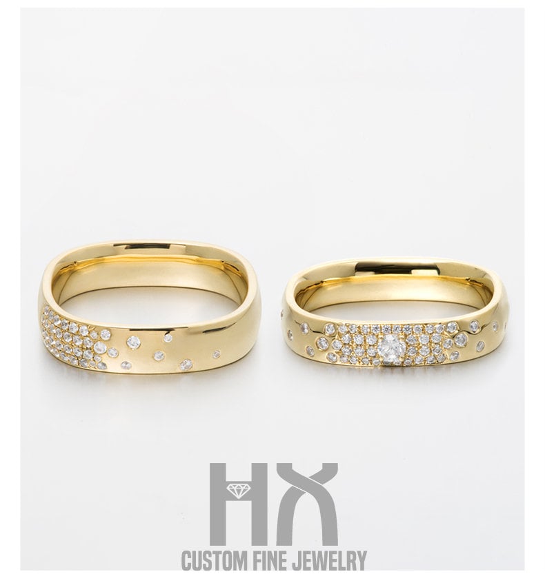 Diamant Passende Trauringe in 18K Gold/Paar Ring Set Für Verliebte/Sein Und Ihr Ring/Ehering Set/Brautschmuck/Custom Fine Jewelry von HXJewelry