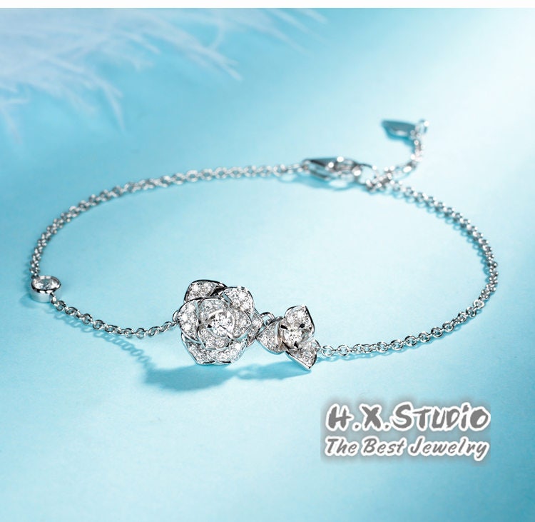 Diamant Rose Blumen Armband in Massivem 18K Gold/Custom Fine Jewelry/Personalisierung Design/Geschenk Für Frauen Und Mädchen von HXJewelry