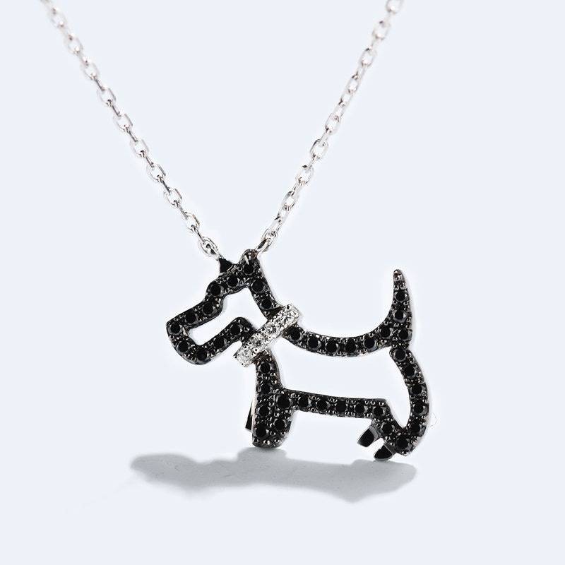 Diamant Schöner Hundeanhänger Halskette in Massivem 18K Gold/Schwarzer Welpe Anhänger/Custom Fine Jewelry/Geschenk Für Frauen Und Mädchen von HXJewelry