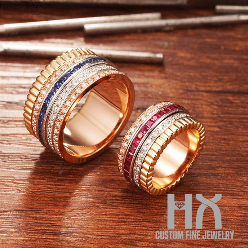 Diamant Spinner Bänder in 18K Gold Mit Rubin Saphir/Passende Eheringe/Spinnring Set/Mehrschichtring/Custom Schmuck Diamant Spinner Bänder in 18K Gold Mit Rubin Saphir/Passende Eheringe/Spinnring Set/Mehrschichtring/Custom Schmuck von HXJewelry